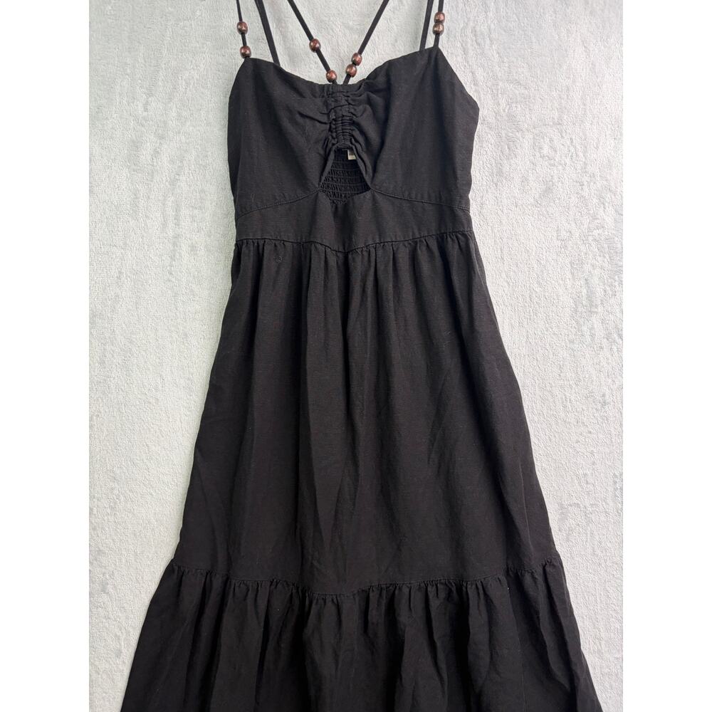 Jason Wu Black Linen Blend Strappy Boho Midi Dress - Size S - Picture 5 of 10